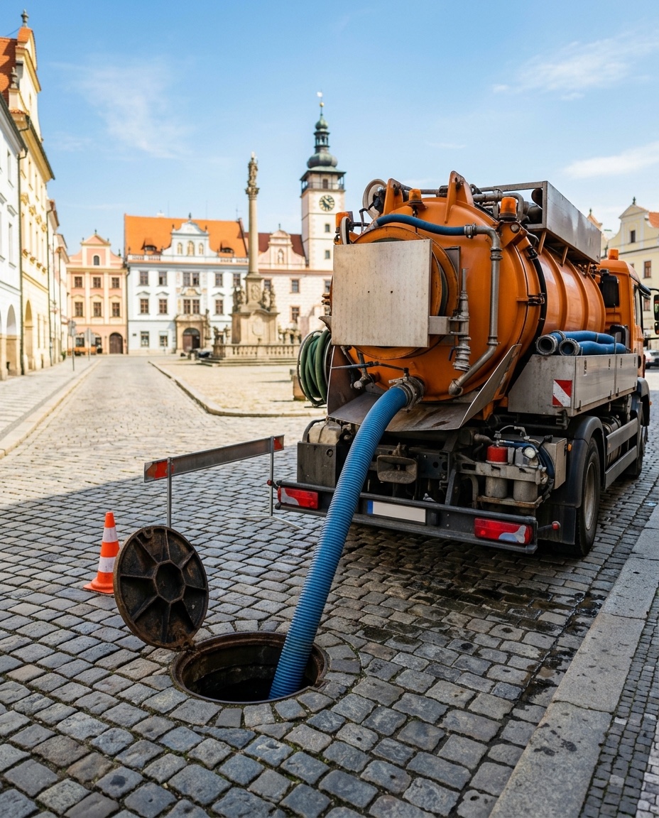 Tlakový vůz Průtočník při čištění kanalizace